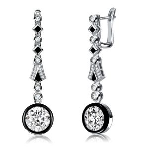 Earrings - Art Deco Black Halo White Round Sliver Drop Earrings For Women, Apparel & Accessories, Italo jewelry - Online Catalog