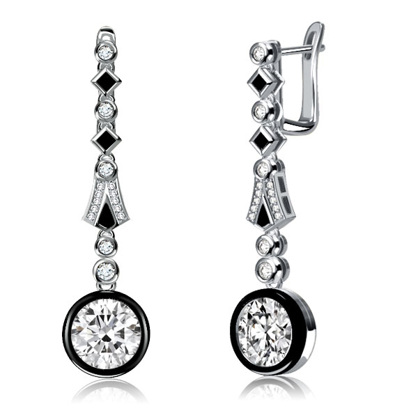 Earrings - Art Deco Black Halo White Round Sliver Drop Earrings For Women, Apparel & Accessories, Italo jewelry - Online Catalog