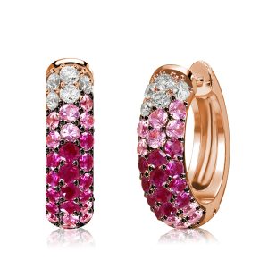 Earrings - Italo Triple Row Pink Round Cut Huggie Hoop Sliver Earrings, Apparel & Accessories, Italo jewelry - Online Catalog