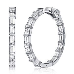 Earrings - Italo White Baguette Gaspard Earrings Hoop Earrings For Women, Apparel & Accessories, Italo jewelry - Online Catalog