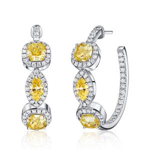 Earrings - Italo Yellow Topaz Hoop Earrings For Women Halo Earrings, Apparel & Accessories, Italo jewelry - Online Catalog