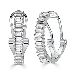 Earrings - Italo Classic Baguette Hoop Earrings For Women Silver Earrings, Apparel & Accessories, Italo jewelry - Online Catalog