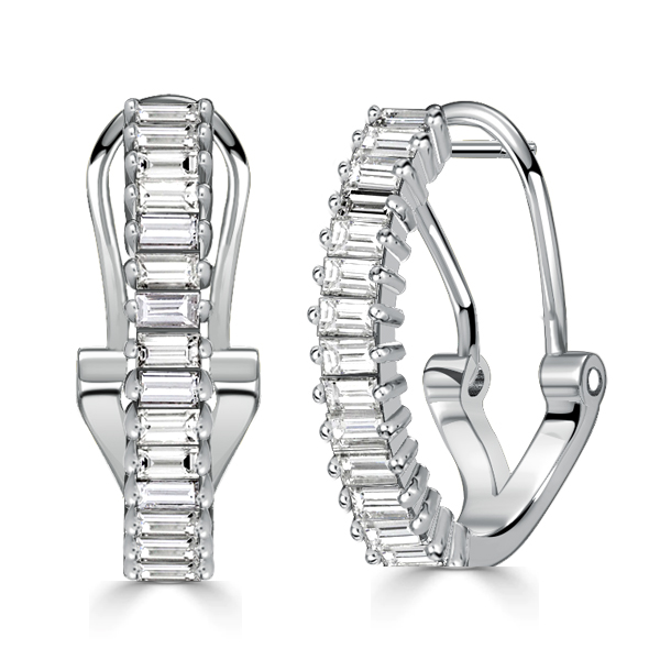 Earrings - Italo Classic Baguette Hoop Earrings For Women Silver Earrings, Apparel & Accessories, Italo jewelry - Online Catalog
