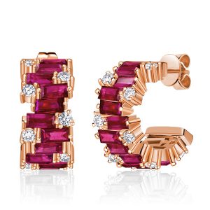 Earrings - Italo Baguette Cut Ruby Sapphire Hoop Earrings Ruby Earrings, Apparel & Accessories, Italo jewelry - Online Catalog