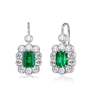 Earrings - Art Deco Emerald Cut Cluster Emerald Drop Earrings In Silver, Apparel & Accessories, Italo jewelry - Online Catalog
