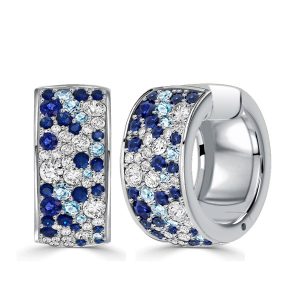 Earrings - Italo Blue Sapphire Huggie Hoop Earrings Multi Row Earrings, Apparel & Accessories, Italo jewelry - Online Catalog