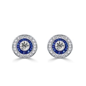 Earrings - Italo Antique Blue Sapphire Vintage Earrings Halo Stud Earrings, Apparel & Accessories, Italo jewelry - Online Catalog