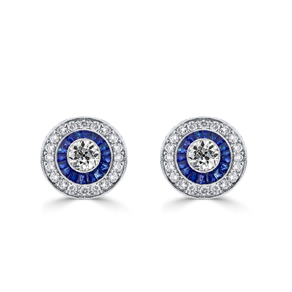 earrings - Italo Antique Blue Sapphire Vintage Earrings Halo Stud Earrings, Italo jewelry - Online Catalog