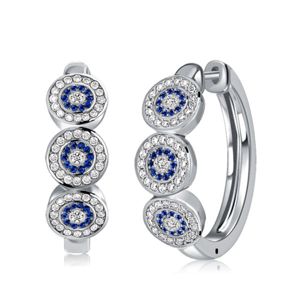 earrings - Italo Blue Sapphire Hoop Earrings Vintage Halo Earrings, Italo jewelry - Online Catalog