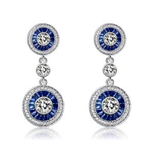 Earrings - Italo Blue Sapphire Earrings Vintage Halo Drop Earrings, Apparel & Accessories, Italo jewelry - Online Catalog