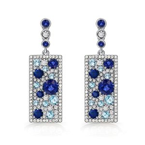 Earrings - Pave Setting Blue Sapphire Rectangular Drop Earrings In Silver, Apparel & Accessories, Italo jewelry - Online Catalog