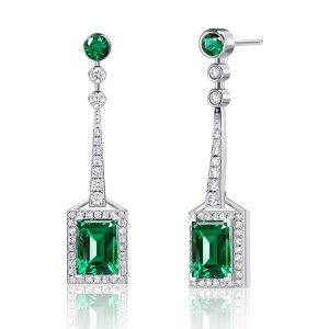 Earrings - Emerald Cut Rectangle Emerald Drop Earrings In Sterling Silver, Apparel & Accessories, Italo jewelry - Online Catalog