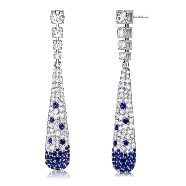 Earrings - Italo Pave Setting Blue Sapphire Drop Earrings Paddle Earrings, Apparel & Accessories, Italo jewelry - Online Catalog
