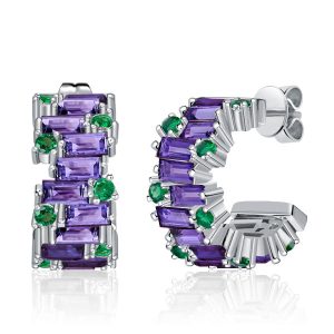 earrings - Italo Baguette Cut Amethyst Hoop Earrings For Women, Italo jewelry - Online Catalog