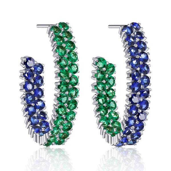 EarRings - Italo Blue & Emerald Sapphire Hoop Earrings In Sterling Silver, Italo jewelry - Online Catalog