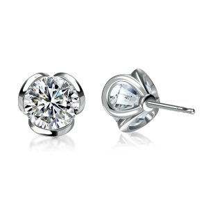 Earrings - Italo White Sapphire Floral Stud Earrings For Women, Apparel & Accessories, Italo jewelry - Online Catalog