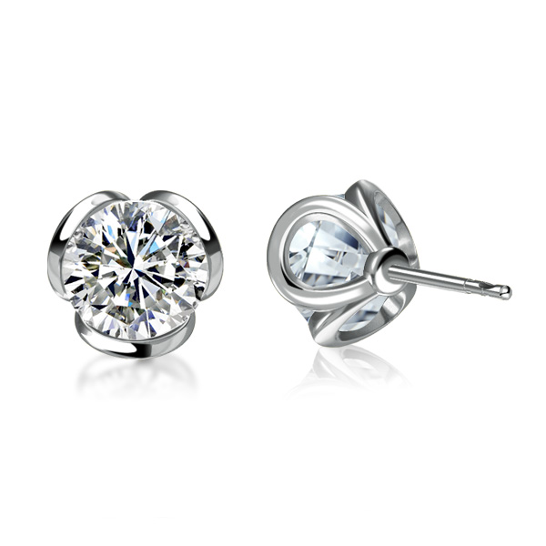 Earrings - Italo White Sapphire Floral Stud Earrings For Women, Apparel & Accessories, Italo jewelry - Online Catalog