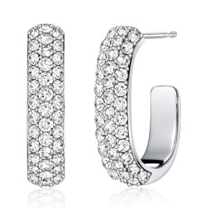 Earrings - Italo Pave Setting White Pin Earrings Hoop Earrings For Women, Apparel & Accessories, Italo jewelry - Online Catalog
