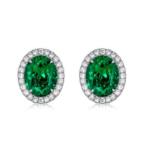 Earrings - Italo Oval Green Emerald Stud Earrings In Sterling Silver, Apparel & Accessories, Italo jewelry - Online Catalog