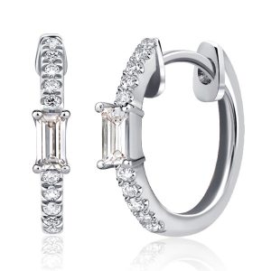 Earrings - Italo White Baguette Cut Hoop Earrings For Women, Apparel & Accessories, Italo jewelry - Online Catalog