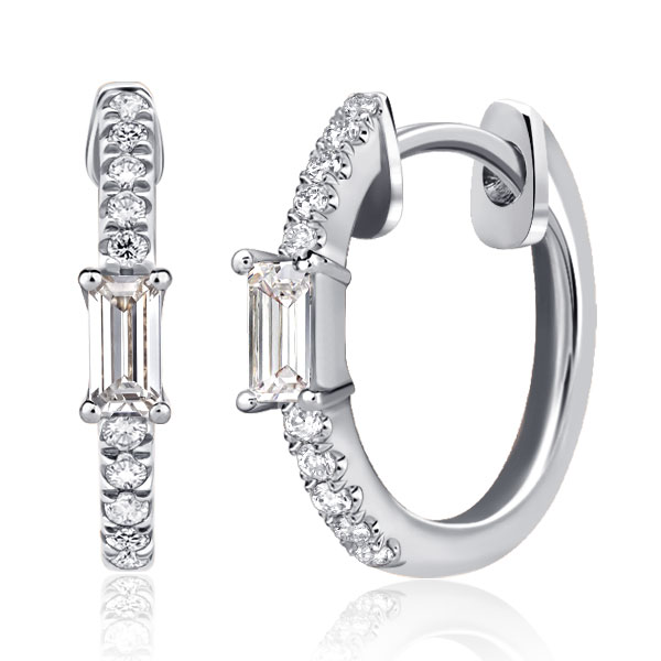 Earrings - Italo White Baguette Cut Hoop Earrings For Women, Apparel & Accessories, Italo jewelry - Online Catalog