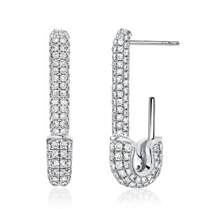 Earrings - Italo Pave Setting Safety Pin Earrings In Sterling Silver, Apparel & Accessories, Italo jewelry - Online Catalog