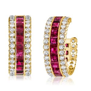 Earrings - Italo Invisible Setting Ruby Hoop Earrings For Women, Apparel & Accessories, Italo jewelry - Online Catalog