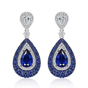 Earrings - Italo Pave Setting Pear Blue Sapphire Drop Earrings Vintage, Apparel & Accessories, Italo jewelry - Online Catalog