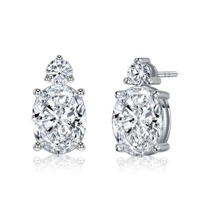 Earrings - Italo White Sapphire Oval Stud Earrings In 925 Silver, Apparel & Accessories, Italo jewelry - Online Catalog