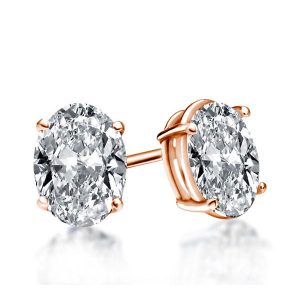 Earrings - Italo Rose Gold Oval Cut Stud Earrings For Women Solitaire, Apparel & Accessories, Italo jewelry - Online Catalog