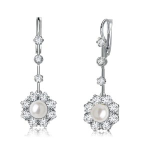 Earrings - Italo Halo Pearl Drop Earrings In Sterling Silver Vintage, Apparel & Accessories, Italo jewelry - Online Catalog