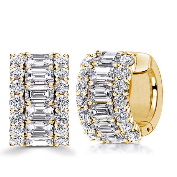 earrings - Italo Golden Triple Row Emerald Cut Hoop Earrings For Women, Italo jewelry - Online Catalog