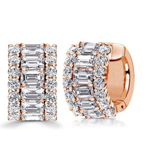 Earrings - Italo Rose Gold Triple Row Emerald Cut Hoop Earrings For Women, Apparel & Accessories, Italo jewelry - Online Catalog