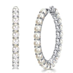 Earrings - Italo Pearl Hoop Earrings In Sterling Silver, Apparel & Accessories, Italo jewelry - Online Catalog