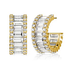 Earrings - Italo Triple Row Baguette Hoops Hoop Earrings For Women, Apparel & Accessories, Italo jewelry - Online Catalog