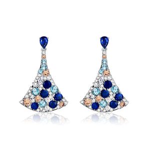 Earrings - Blue Sapphire Fan Earrings In 925 Silver Aquamarine Earrings, Apparel & Accessories, Italo jewelry - Online Catalog