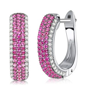 Earrings - Italo Two Tone Pave Setting Ruby Hoop Earrings In 925 Silver, Apparel & Accessories, Italo jewelry - Online Catalog