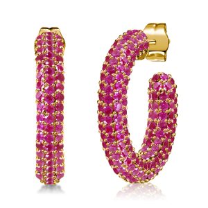 Earrings - Italo Golden Pave Setting Ruby Hoop Earrings For Women, Apparel & Accessories, Italo jewelry - Online Catalog