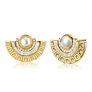 Earrings - Italo Pearl Fan Stud Earrings In Sterling Silver, Apparel & Accessories, Italo jewelry - Online Catalog