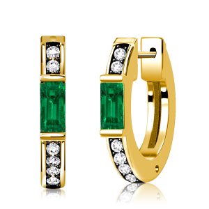 Earrings - Italo Two Tone Baguette Emerald Green Hoop Earrings, Apparel & Accessories, Italo jewelry - Online Catalog
