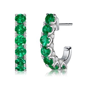 Earrings - Italo Emerald Sapphire J-Hoop Earrings In Sterling Silver, Apparel & Accessories, Italo jewelry - Online Catalog