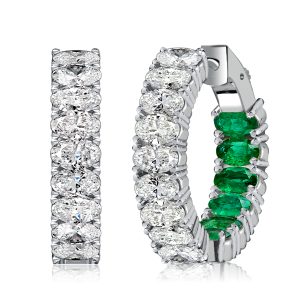 Earrings - Italo Inside-Out Oval Cut Emerald Hoop Earring In Sterling Silver, Apparel & Accessories, Italo jewelry - Online Catalog