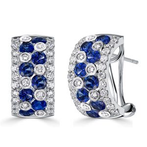 Earrings - Italo Bezel Blue & White Sapphire Omega Hoops Vintage, Apparel & Accessories, Italo jewelry - Online Catalog