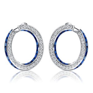 Earrings - Italo Vintage Emerald Cut Blue & White Sapphire Hoop Earrings, Apparel & Accessories, Italo jewelry - Online Catalog
