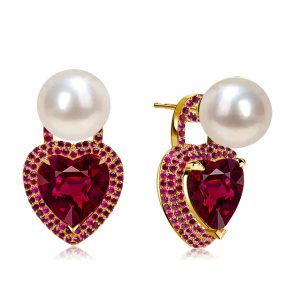 Earrings - Italo Heart Cut Pearl Studs Ruby Earrings For Women, Apparel & Accessories, Italo jewelry - Online Catalog