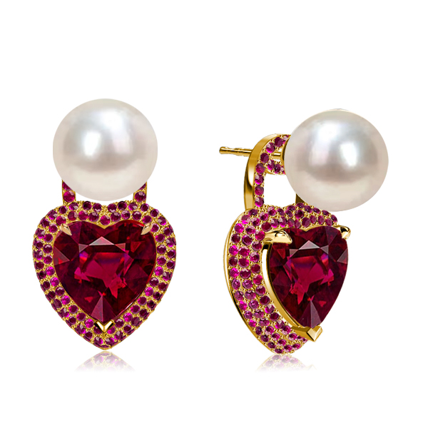 Earrings - Italo Heart Cut Pearl Studs Ruby Earrings For Women, Apparel & Accessories, Italo jewelry - Online Catalog