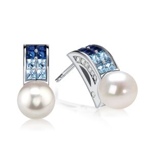 Earrings - Italo Aquamarine Sapphire Pearl Stud Earrings In Sterling Silver, Apparel & Accessories, Italo jewelry - Online Catalog