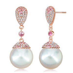 Earrings - Italo Rose Gold Pink Sapphire Pearl Drop Earrings For Women, Apparel & Accessories, Italo jewelry - Online Catalog