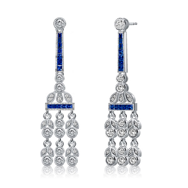 Earrings - Italo Blue & White Sapphire Drop Earrings Chandelier Earrings, Apparel & Accessories, Italo jewelry - Online Catalog