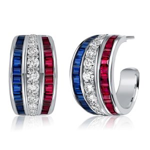 Earrings - Italo Triple Row Blue Sapphire Ruby Hoop Earring For Women, Apparel & Accessories, Italo jewelry - Online Catalog